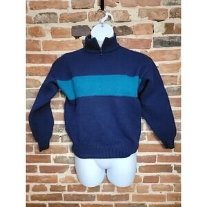 Vintage Gap Sweater 100% Wool Stripe Large Blue Heavy weight
